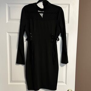 Black Long-Sleeve Lace Yoke Sheath Dress